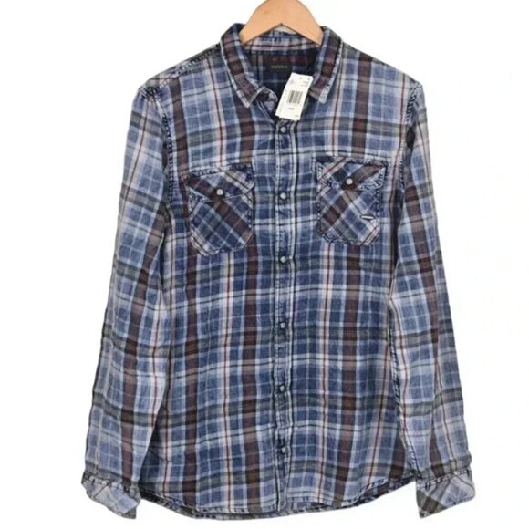 NWT Buffalo Plaid Check Blue Snap Button Dress Shirt Size Large - Picture 2 of 14